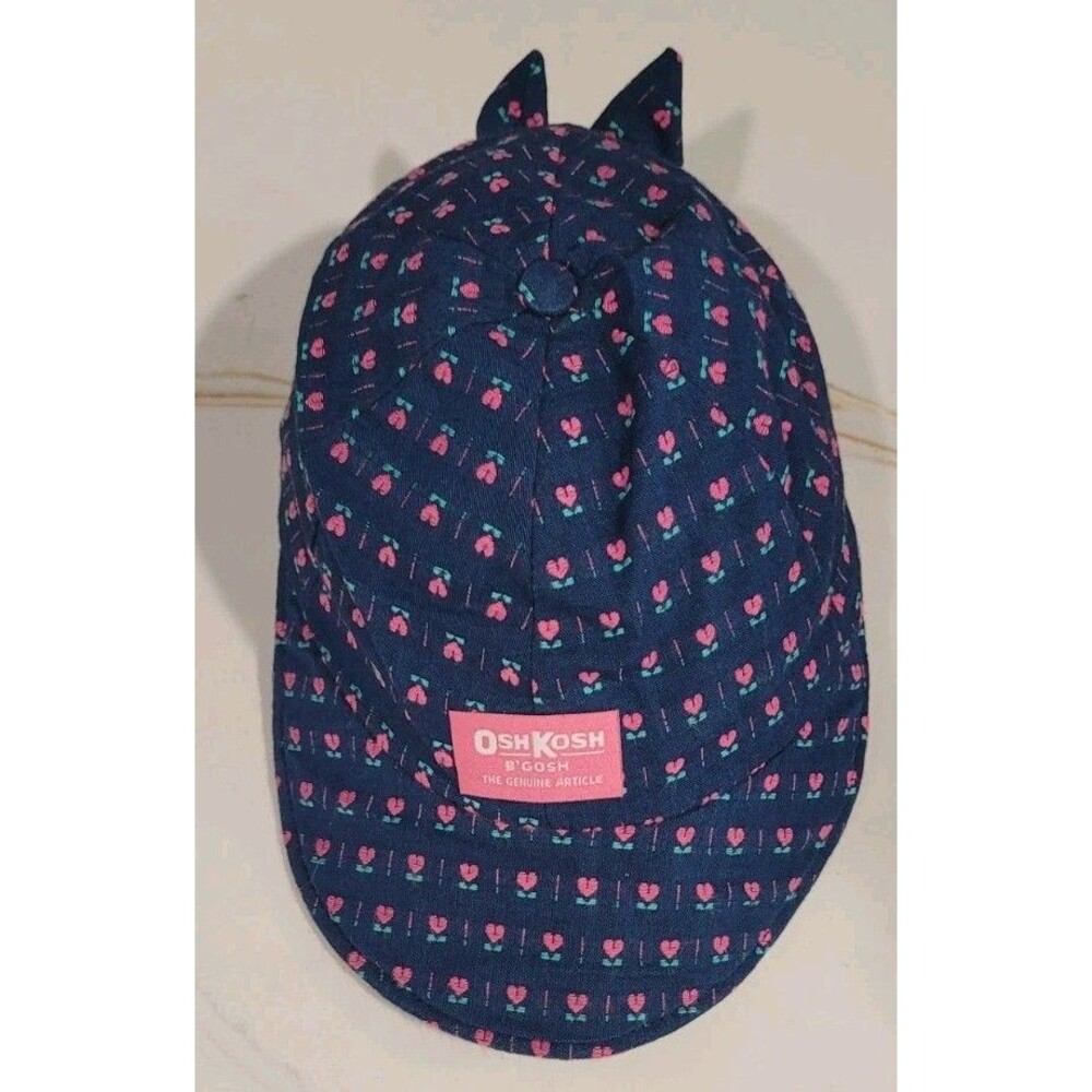 Vintage OshKosh B’gosh Navy Blue Baby Hat Made In USA Toddler Sun Hat 4-6x